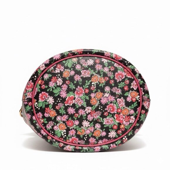 Coach Pink Petal Bag Leather Floral Mix Drawstring Bucket Bag Multicolor Tote - Picture 4 of 7